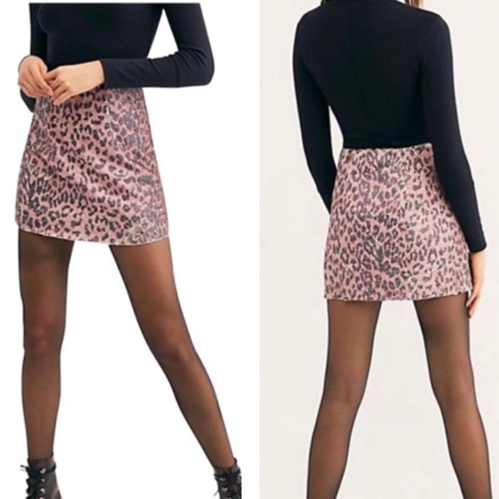 NWT | Free People | Pink Cheetah Sequin Mini Skirt